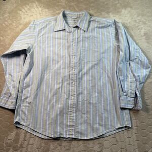 LL Bean Shirt Striped Button Down Long Sleeve Shirt Sz Large Blue Green Look
